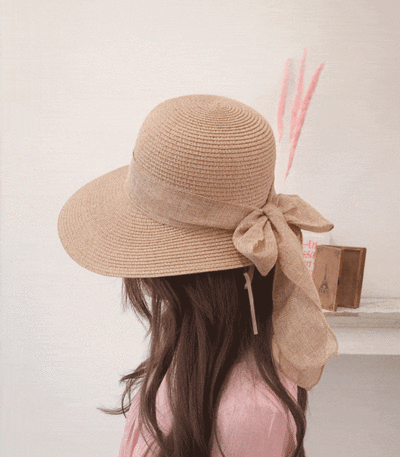 라탄 밀짚 리본 모자 - 미쁨